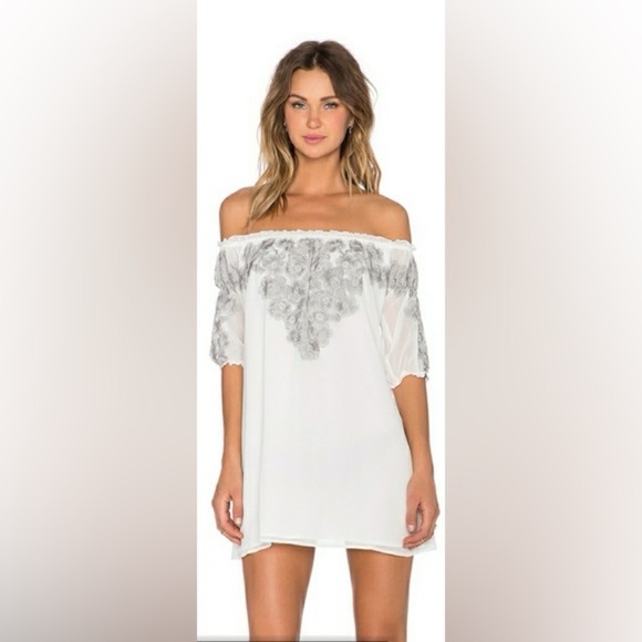 For Love & Lemons Sicily Off shoulder Floral Embroidery Mini Dress Size XS - Picture 1 of 12